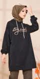 Tunique a capuche ample pour femme (Style Sweatshirt decontracte) - Couleur noir