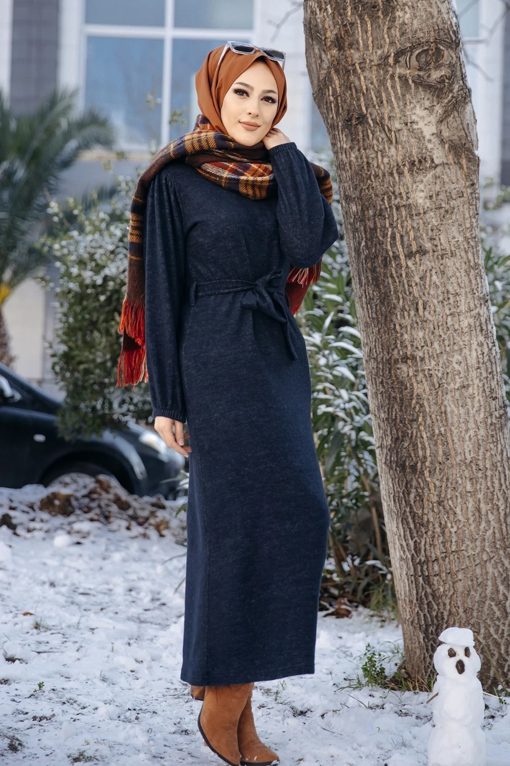 Ensemble ample pour saison automne hiver (Tenue hijab tricoté en maille) -  Couleur vison