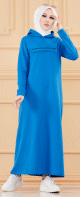 Robe longue style moderne avec capuche (Vetement hijab - Mode musulmane) - Couleur bleu