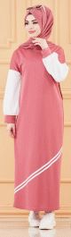 Robe moderne style decontracte (Vetements modernes pour femmes musulmanes) - Couleur rose et blanc