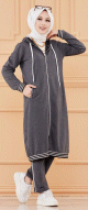 Ensemble sportswear avec longue veste et pantalon (Tenue sport mastour pour femme musulmane) - Couleur anthracite
