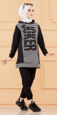Tunique a capuche imprimee Joker (Mode femme voilee) - Sweater long a capuche - Couleur noir