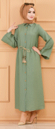 Robe casual avec ceinture integree pour femme (Boutique musulmane de vetements pour Hijab) - Couleur kaki clair