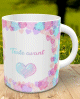Mug cadeau cur - Tasse avec message et prenom personnalise multicolore rose, bleu et saumon (pour fille)