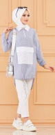 Tunique casual avec grande poche a l'avant (Vetement mode islamique) - Couleur des rayures : bleu