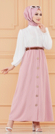 Jupe longue decoree de boutons (Vetement hijab) - Couleur rose poudre