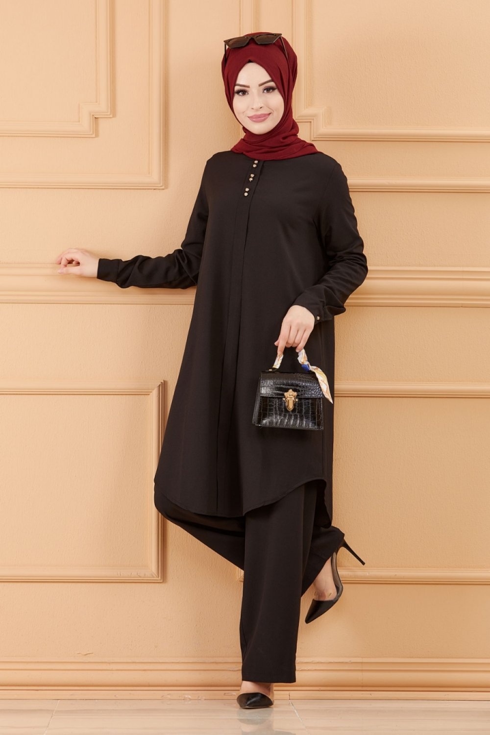 Ensemble femme deux pièces tunique et pantalon (Vetement de ville Hijab  mastour) - Jaune moutarde - Prêt à porter et accessoires sur