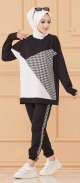 Survetement original ample bicolore (Tenue Decontractee et Sport pour Hijab) - Couleur noir et blanc