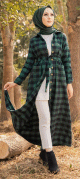 Robe chemise longue a carreaux avec ceinture assortie pour femme - Couleur Vert et noir