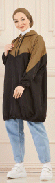 Veste decontractee pour femme - Tunique sport large avec capuche - Couleur noir et kaki
