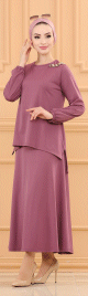 Ensemble style habille tunique et jupe (Vetement Hijab chic) - Couleur rose