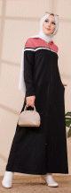 Robe longue a capuche fermeture zip pour femme (Vetement Hijab style moderne) - Couleur noir et rose