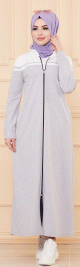 Robe longue a capuche fermeture zip (Boutique Mode Musulmane pour femmes voilees) - Couleur gris ecru