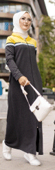 Robe zippee decontractee et sport pour femme (Vetement Moderne Hijab) - Couleur anthracite et moutarde