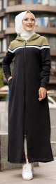 Robe longue a capuche zippee pour femme (Vetement Hijab decontracte et sport) - Couleur Noir et Kaki