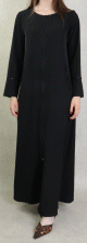 Robe abaya manches longues avec brodee noire et fermeture zip devant - Couleur Noir