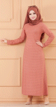 Robe longue evasee pour femme motifs pois (Vetement hijab) - Couleur rose