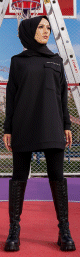 Tunique decontractee ample avec grande poche (Sweat femme Hijab) - Couleur noir