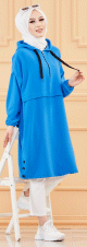 Tunique ample style sweater avec capuche (Tenue femme moderne et sport pour hijab) - Couleur bleu