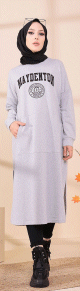 Robe - Tunique longue decontractee pour femme (Outfit Hijab) - Couleur gris clair
