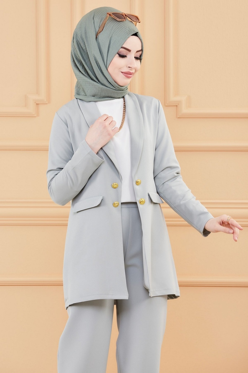 Ensemble Chic Veste et Pantalon femme (Boutique Mode Musulmane France) -  Couleur blanc