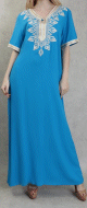 Robe orientale longue avec borderies pour femme - Couleur bleu turquoise