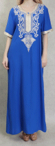 Robe longue orientale avec borderies en coton pour femme - Couleur bleu roi