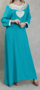 Robe longue style oriental avec borderie originale sous forme de coeur pour femme - Couleur emeraude