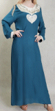 Robe longue style oriental avec borderie originale sous forme de coeur pour femme - Couleur petrole