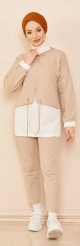Ensemble decontracte tunique et pantalon pour femme (Nouveaute) - Couleur blanc et beige