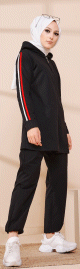 Cardigan zippe pour femme (Vetement moderne et sport hijab) - Couleur noir