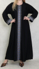 Robe Abaya Dubai noire de qualite avec bande brodee et strass ideale pour la fete de l'Aid 2023