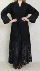 Robe Abaya Kimono Dubai noire de qualite avec ceinture de serrage interne, strass, perles et broderies