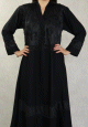 Robe de soiree noire style Abaya Dubai de qualite avec motifs strass et perles noires