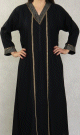 Robe de soiree Abaya Dubai noire de qualite avec broderie et strass dores