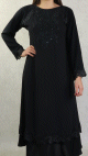 Robe Abaya Dubai noire de qualite strass et dentelle noires