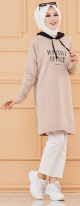 Tunique type sweat-shirt a capuche pur femme (Tenue Hijab decontracte et moderne) - Couleur beige