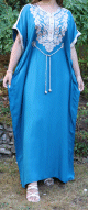 Robe orientale brodee manches courtes pour femme - Couleur bleu petrole