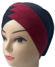 Turban bonnet croise bicolore femme moderne - Couleur Noir et Rouge bordeaux