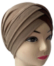 Turban bonnet croise bicolore femme moderne - Couleur Taupe et marron fonce