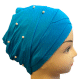 Bonnet turban croise devant avec bandelette perle a enrouler pour femme - Couleur Bleu Azur