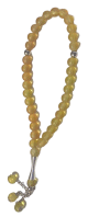 Chapelet (Subha) de luxe a 33 grosses perles de couleur Jaune ambre avec parties argentees