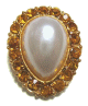 Broche-epingle ovale en strass et diamants couleur or