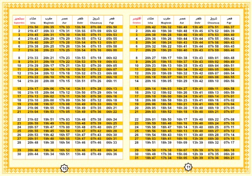 Calendrier permanent des horaires de prière (valable pour toutes les années  2023, 2024, 2025, 2026 y compris le Ramadan) - Suivi d'une sélection